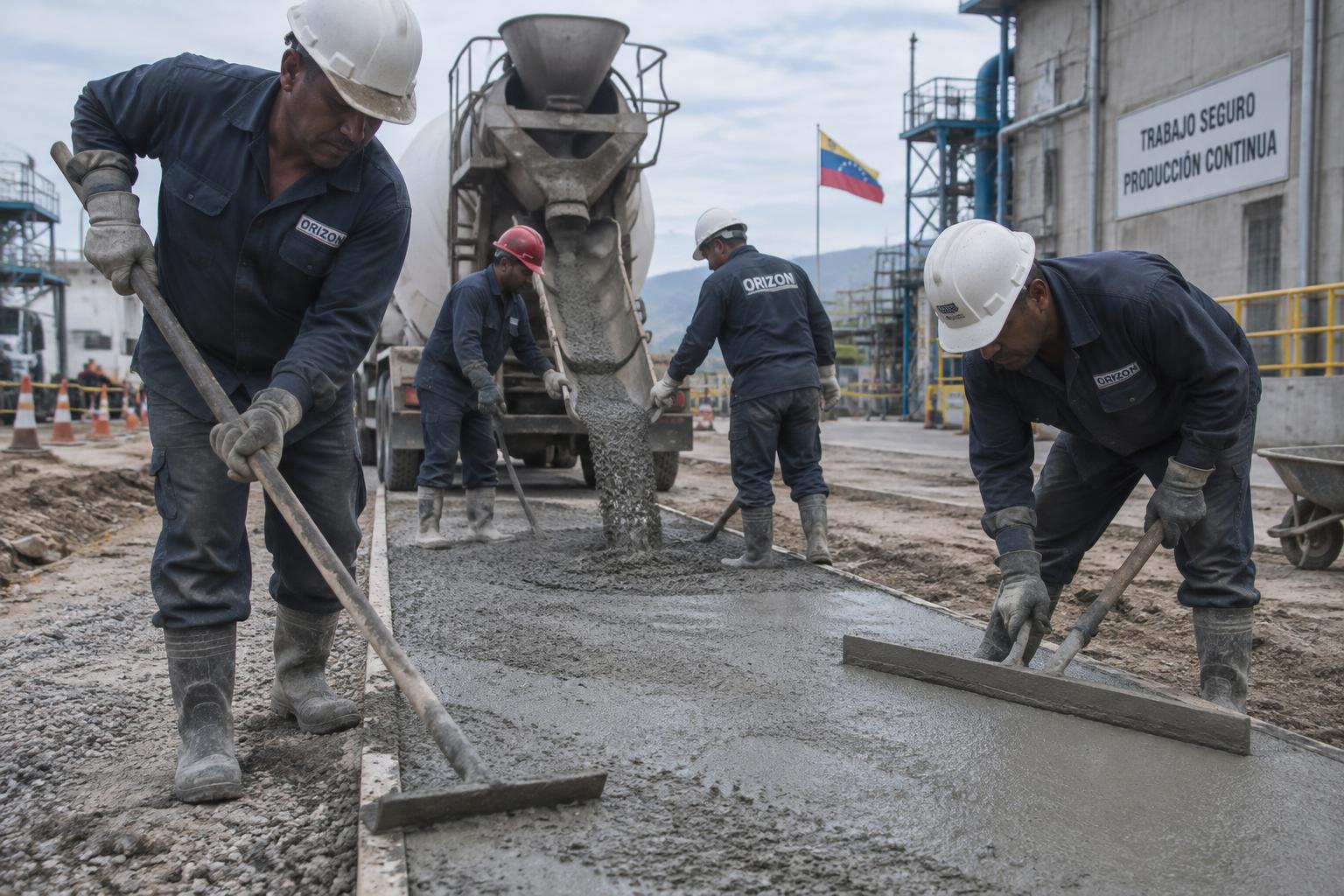 Cuadrilla de Orizon vaciando concreto en una instalación industrial