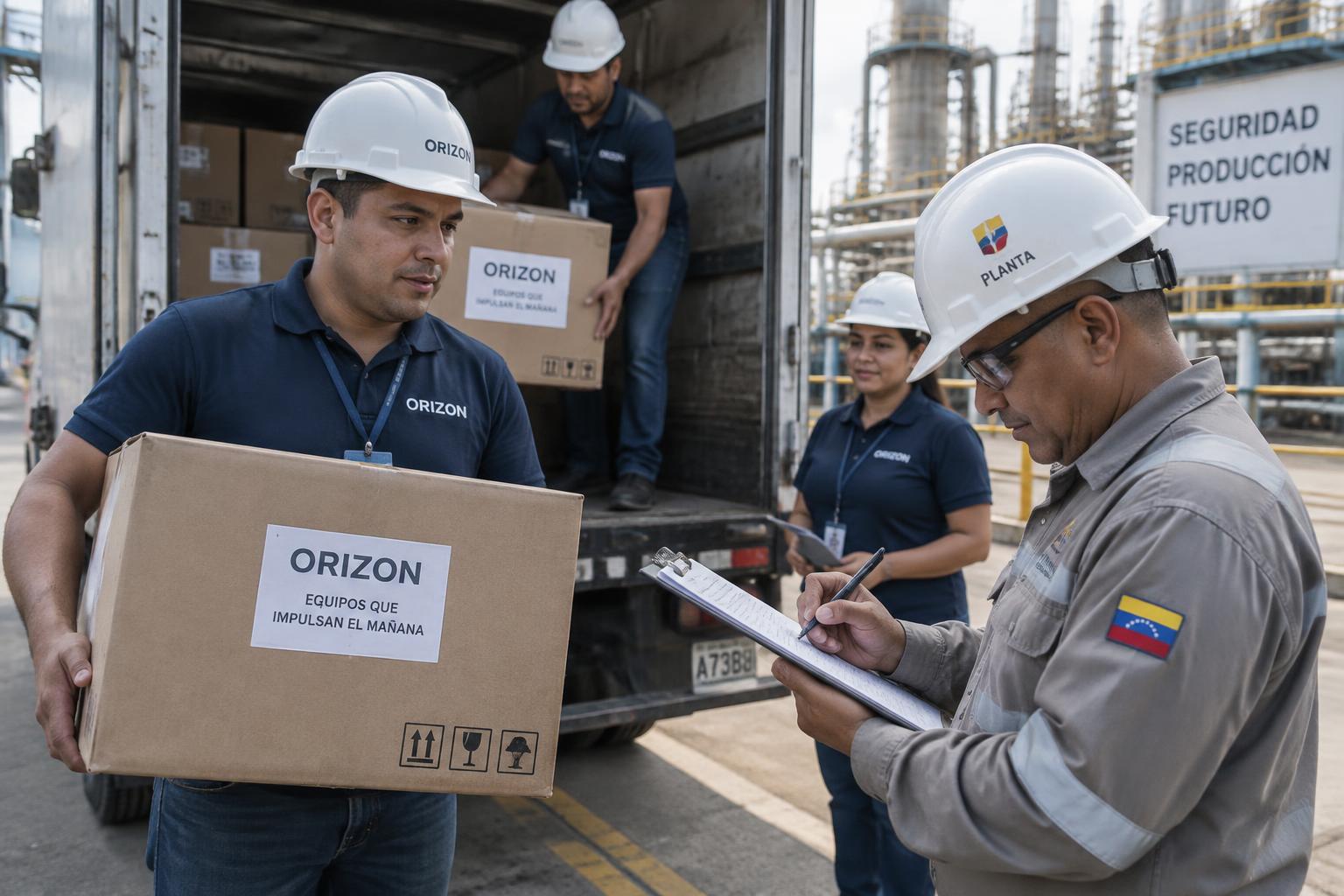 Personal de Orizon entregando una procura en planta con firma de guía de despacho
