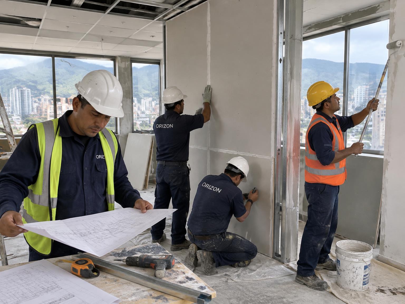 Cuadrilla de Orizon remodelando oficinas en una instalación industrial